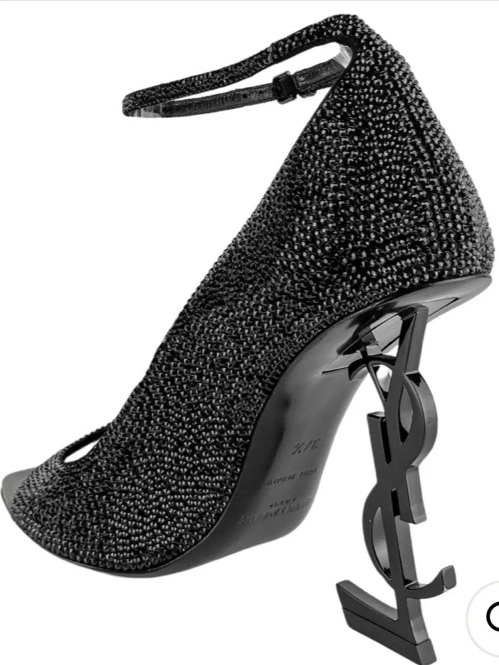 Gently Used SAINT LAURENT OPYUM BLACK CRYSTAL LOGO PUMPS  size 38.5 - Picture 6 of 6